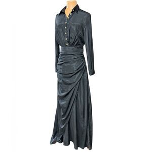 Modesees,  Avant-garde Maxi Shirt Wrap Layered Skirt Dress